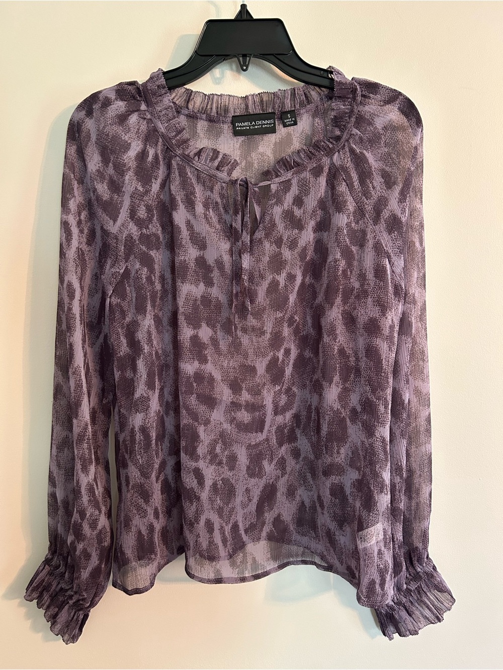 Pamela Dennis Lavender Animal-Print Sheer Blouse